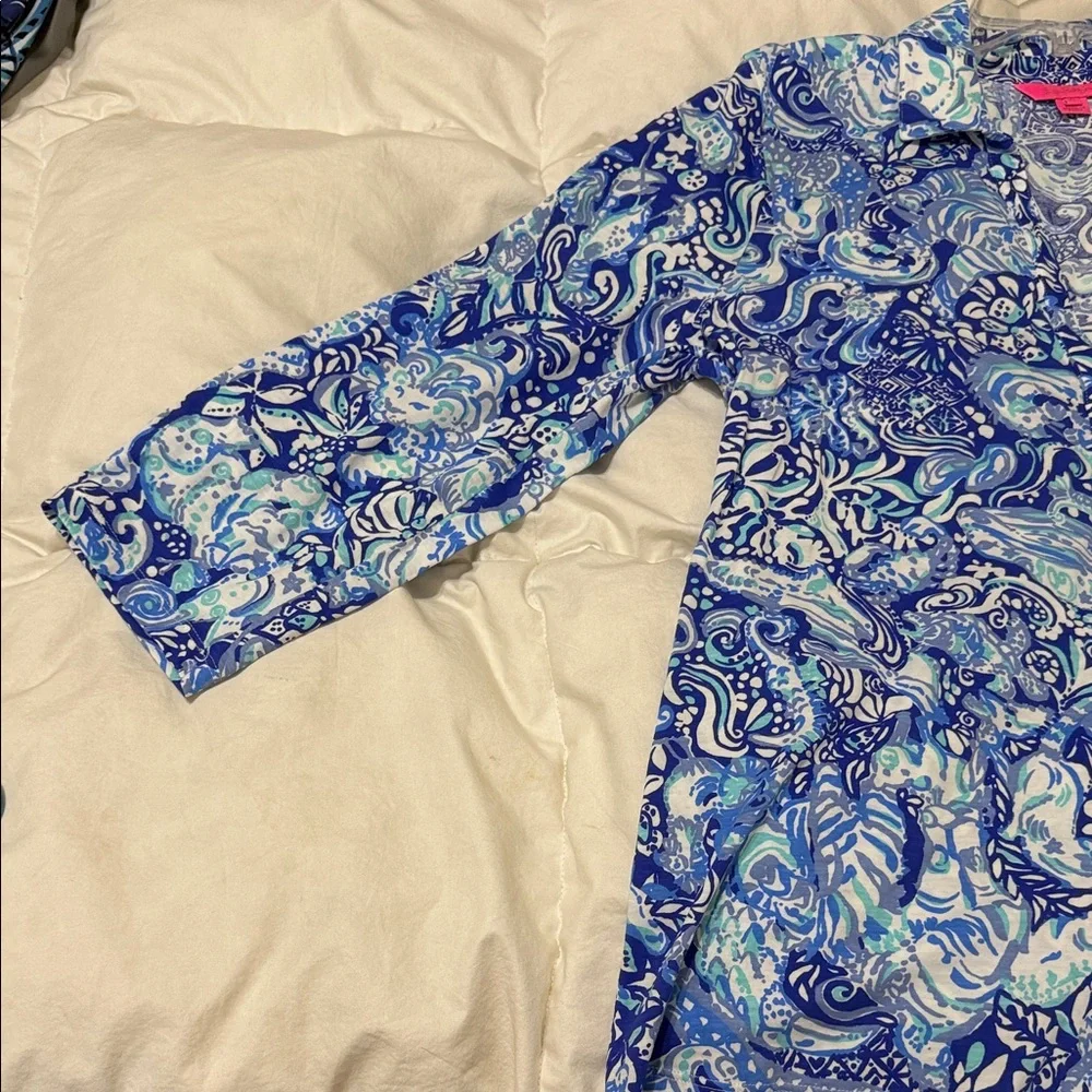 Lilly Pulitzer XL Blue & aqua Animal Print Tunic Top NEW Large 12 14 16 - Picture 6 of 11